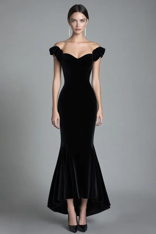 Black Off the Shoulder Mermaid Velvet Long Formal Dress sold by Wedtrend