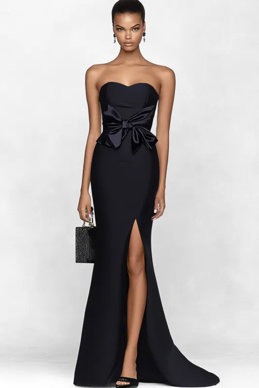 Strapless Mermaid Black Long Celebrity Dress with Slit sold by Wedtrend