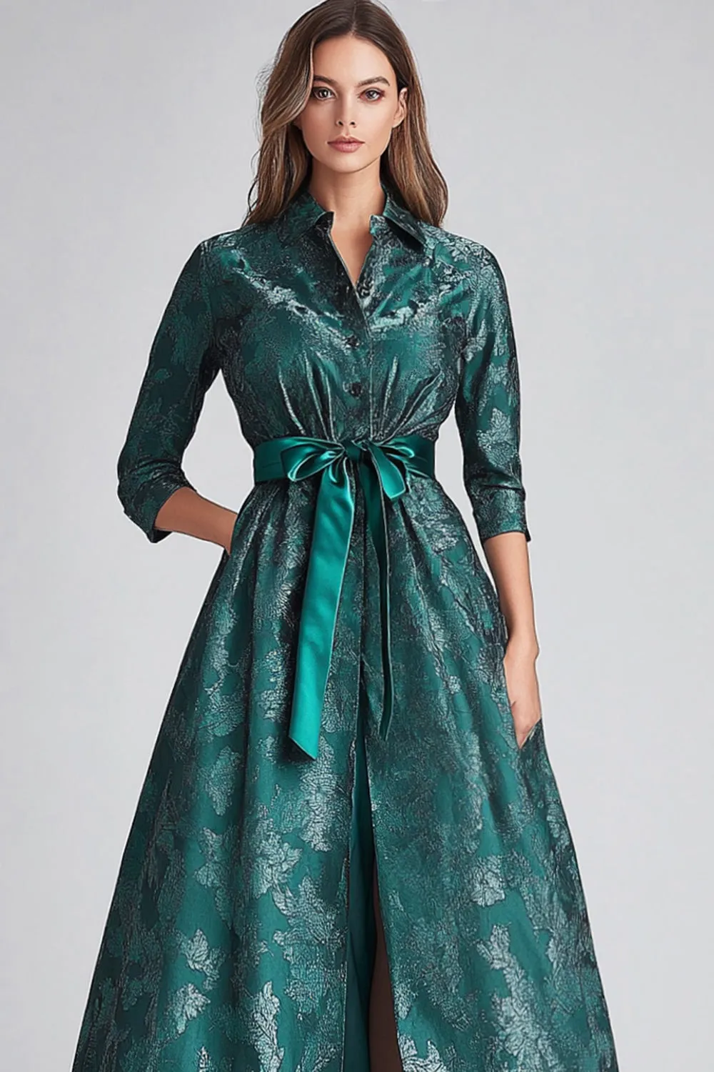Floral A Line Dark Green Mother of Bride Dress with Pockets sold by Wedtrend product image thumbnail 3
