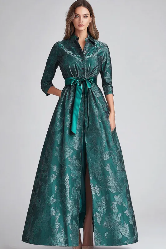 Floral A Line Dark Green Mother of Bride Dress with Pockets made by Wedtrend