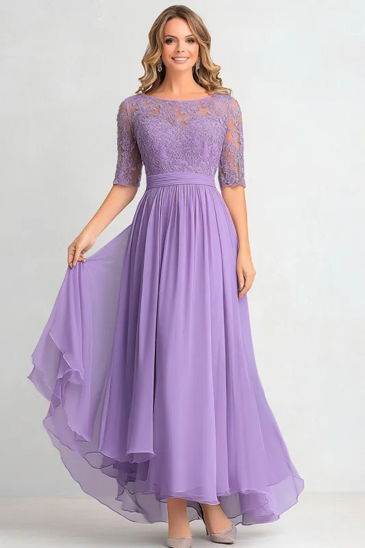 Elegant Lilac A Line Boat Neck Mother Of Bride Dress With Appliques sold by Wedtrend