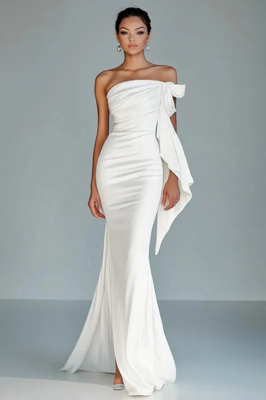 White Strapless Mermaid Ruffled Formal Dress made by Wedtrend