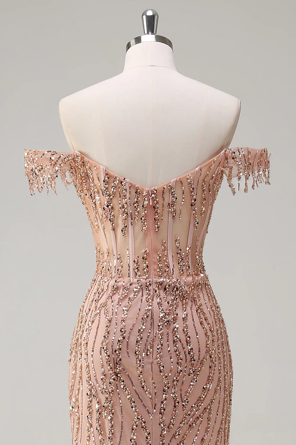 Sparkly Mermaid Dusty Rose Off the Shoulder Long Prom Dress with Slit sold by Wedtrend product image thumbnail 5