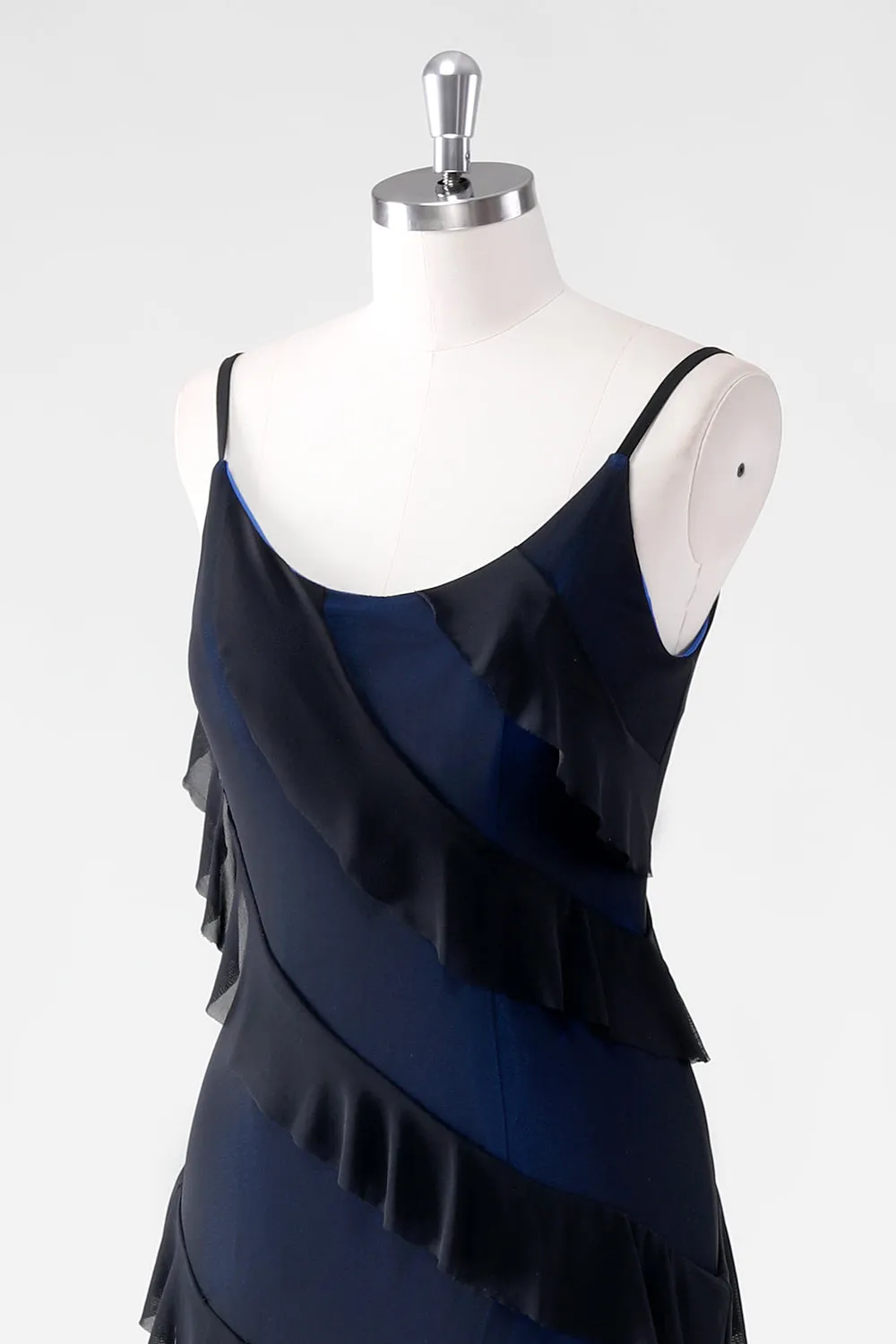 Black Blue Sheath Spaghetti Straps Tassel Long Bridesmaid Dress with Slit sold by Wedtrend product image thumbnail 5