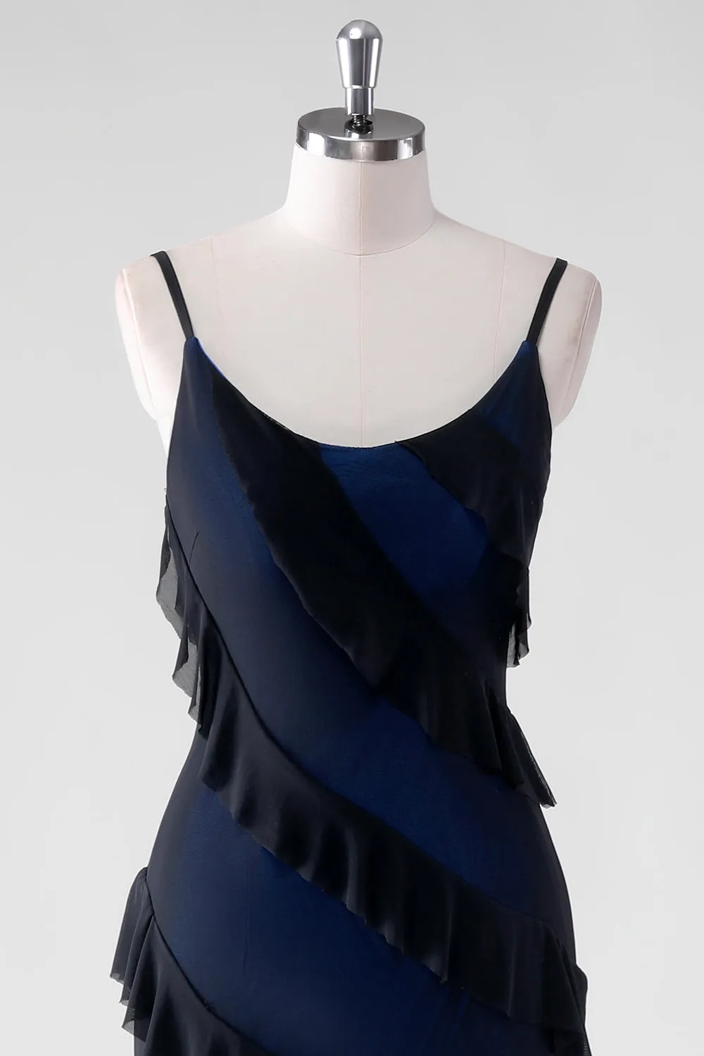 Black Blue Sheath Spaghetti Straps Tassel Long Bridesmaid Dress with Slit sold by Wedtrend product image thumbnail 4