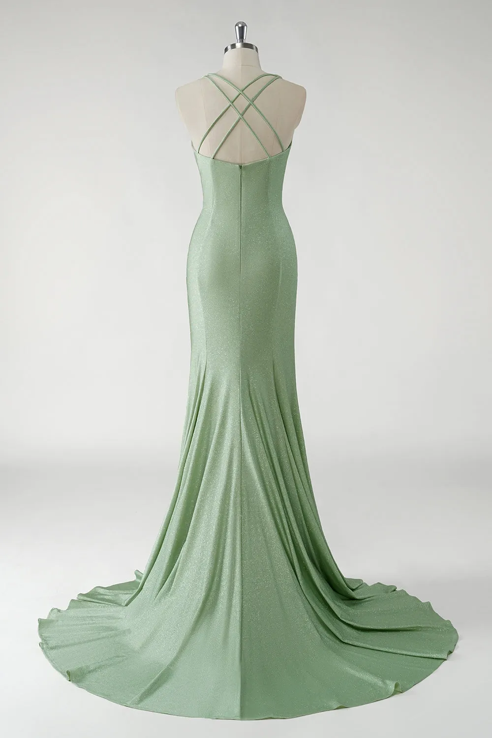 Green Mermaid V Neck Ruched Long Prom Dress with 3D Flowers sold by Wedtrend product image thumbnail 2