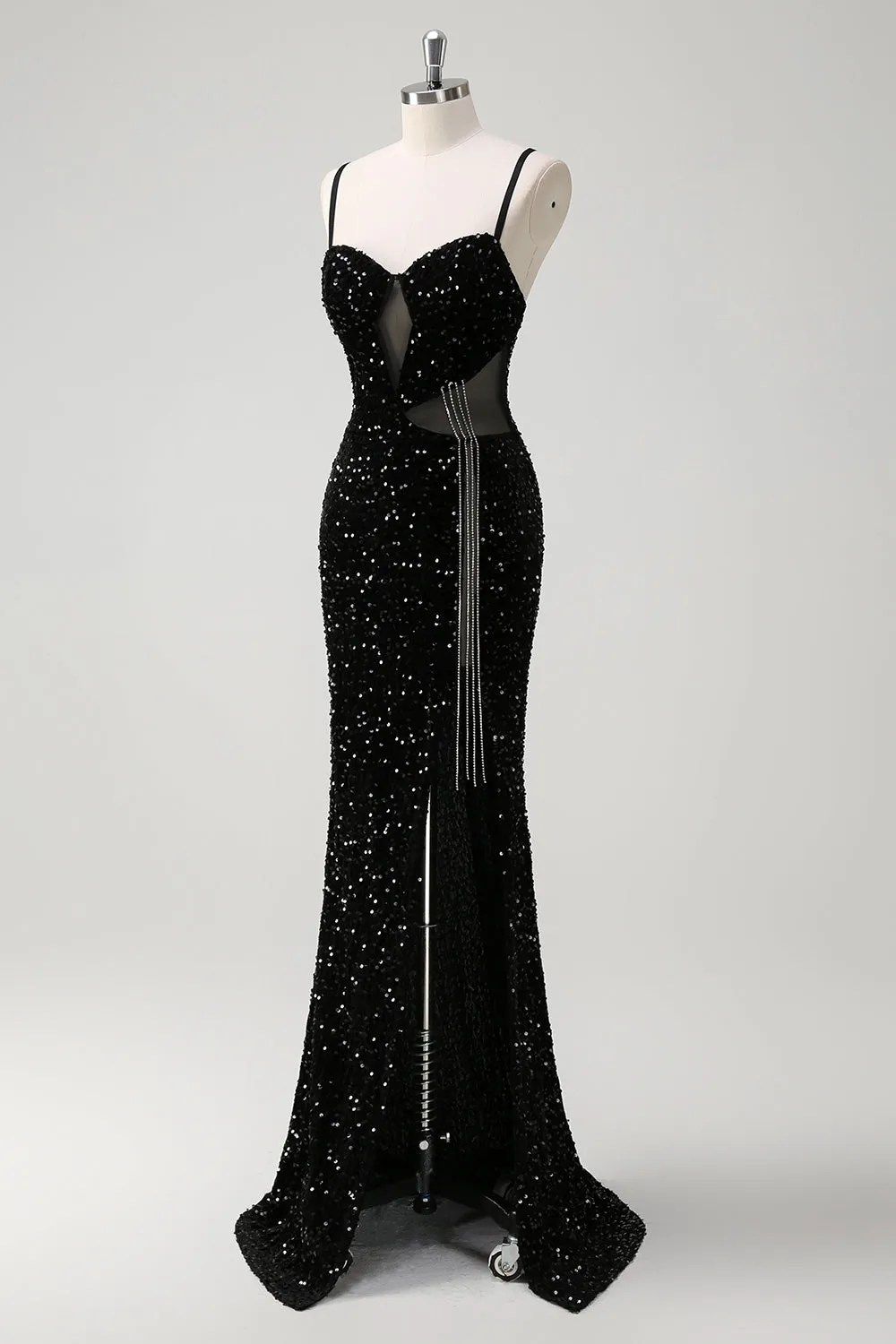 Glitter Mermaid Spaghetti Straps Beaded Long Prom Dress with Slit sold by Wedtrend product image thumbnail 3