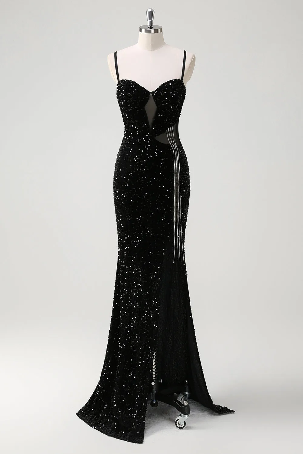Glitter Mermaid Spaghetti Straps Beaded Long Prom Dress with Slit sold by Wedtrend