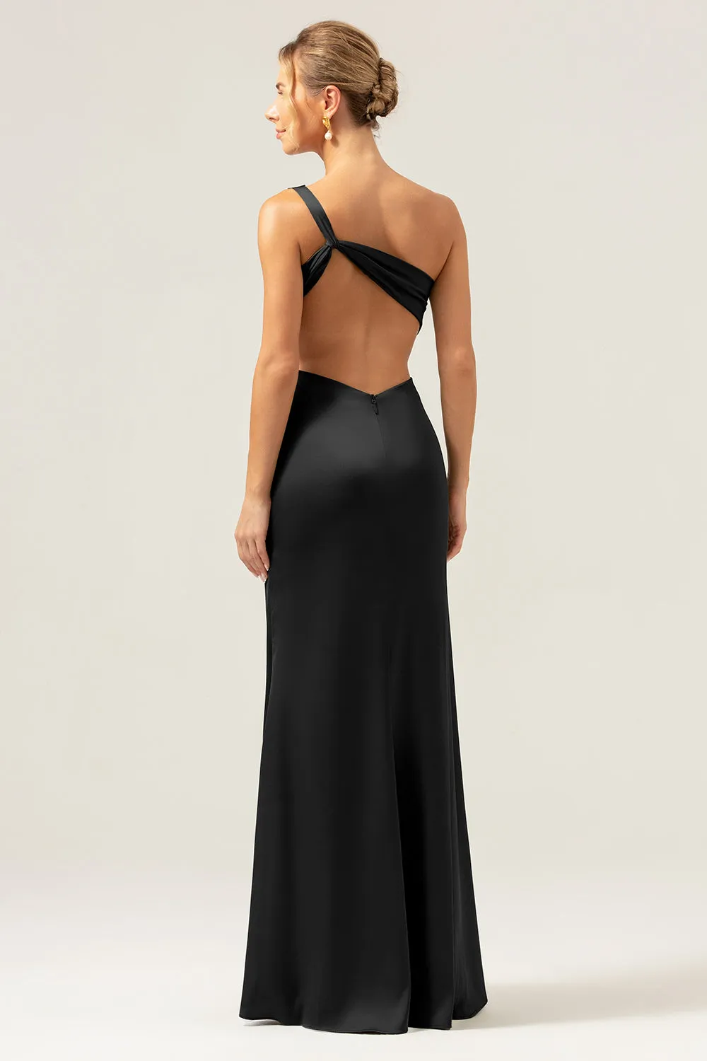 Dark Green Elegant Mermaid One Shoulder Pleated Backless Bridesmaid Dress with Slit sold by Wedtrend product image thumbnail 4