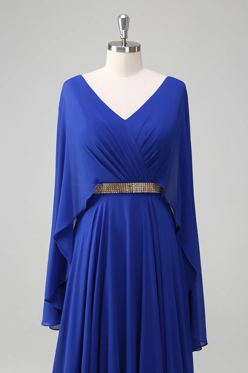 Royal Blue A-Line V Neck Ruched Long Mother of the Bride Dress with Beading sold by Wedtrend product image thumbnail 4