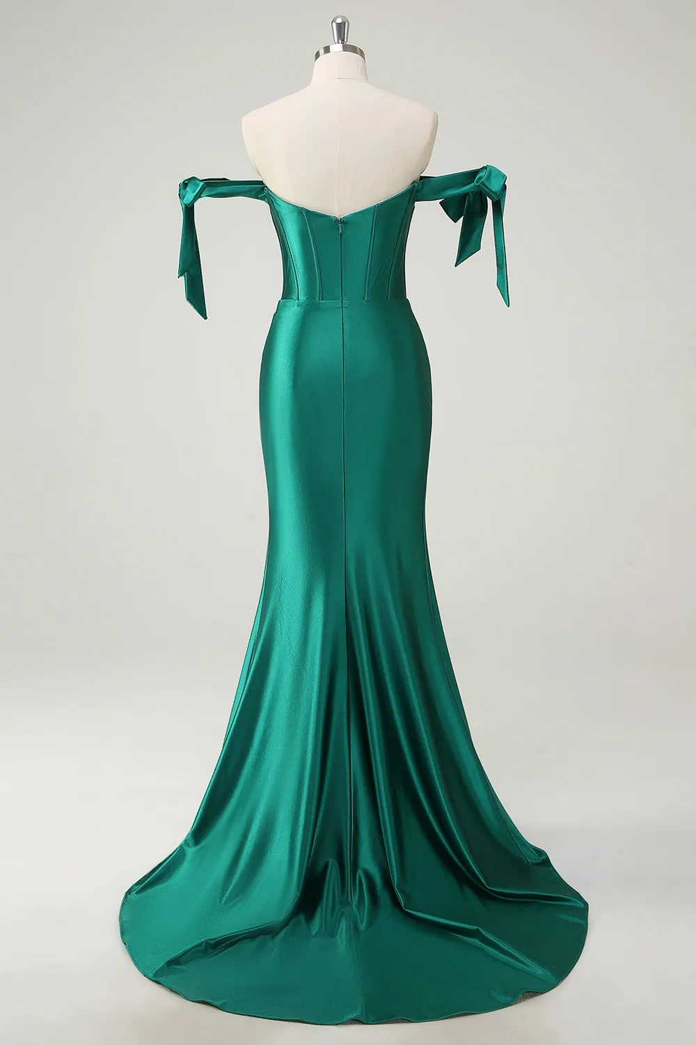 Dark Green Mermaid Off the Shoulder Rhinestone Long Prom Dress with Slit sold by Wedtrend product image thumbnail 2