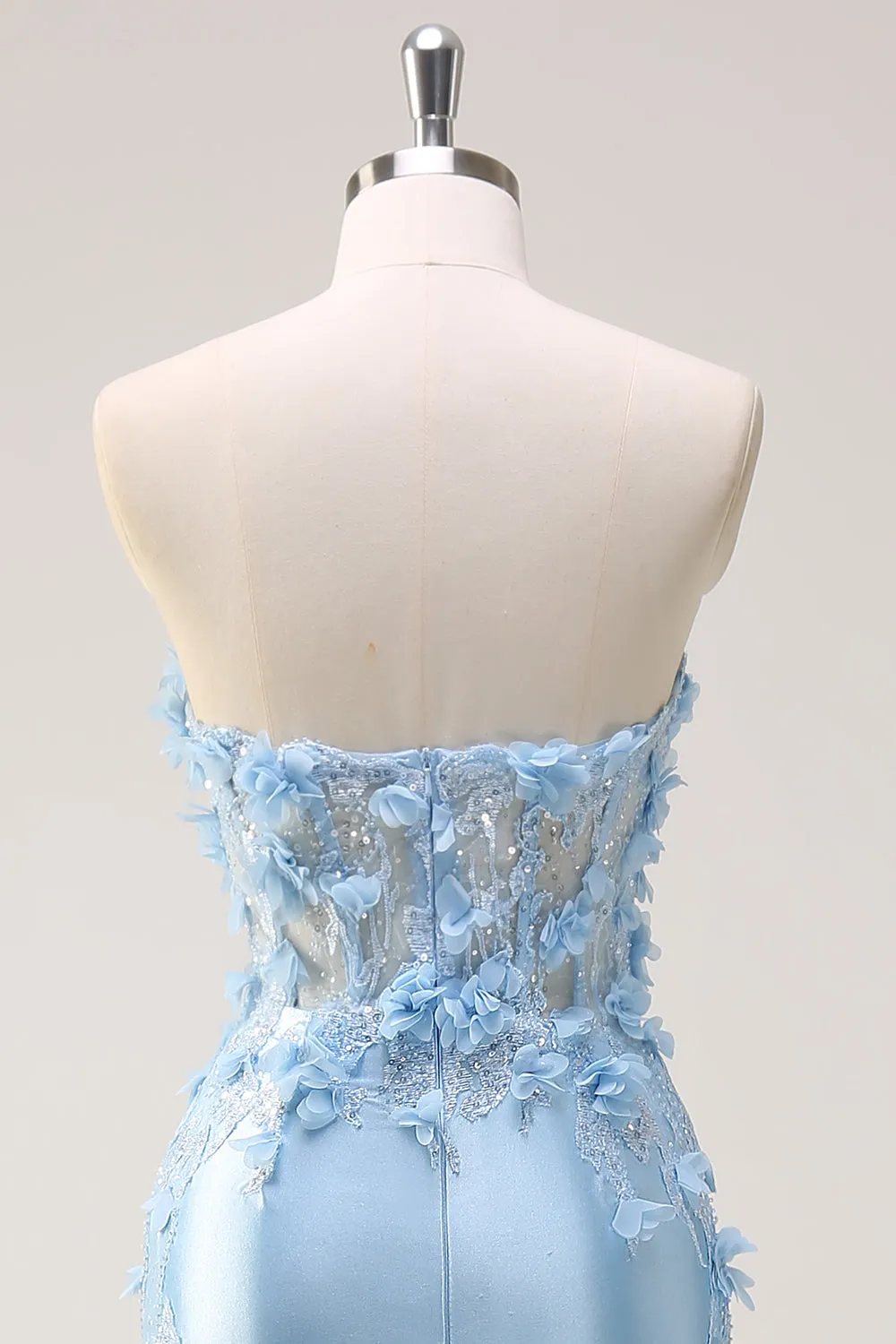 Sky Blue Mermaid Strapless Long Prom Dress with 3D Flowers sold by Wedtrend product image thumbnail 5