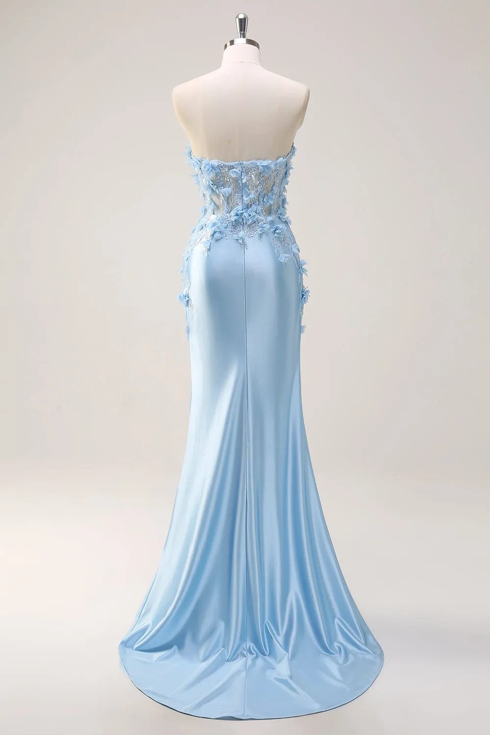 Sky Blue Mermaid Strapless Long Prom Dress with 3D Flowers sold by Wedtrend product image thumbnail 2