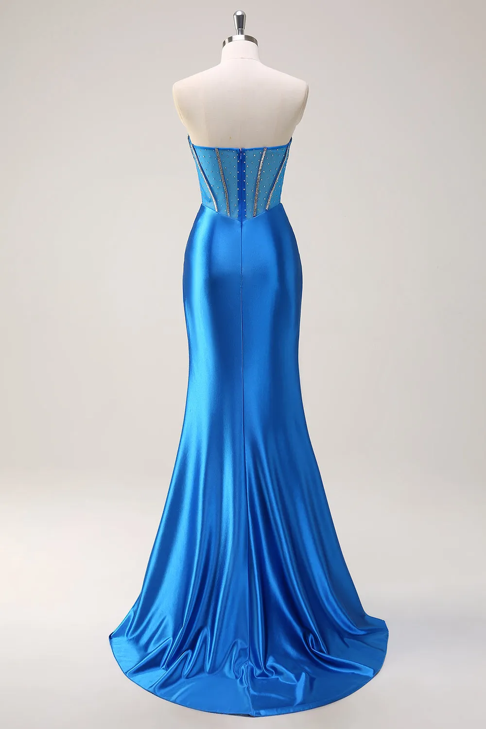 Blue Strapless Mermaid Corset Beaded Long Prom Dress with Split sold by Wedtrend product image thumbnail 2