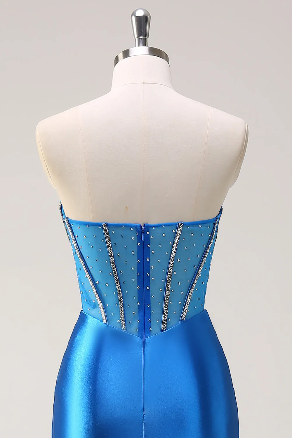 Blue Strapless Mermaid Corset Beaded Long Prom Dress with Split sold by Wedtrend product image thumbnail 5