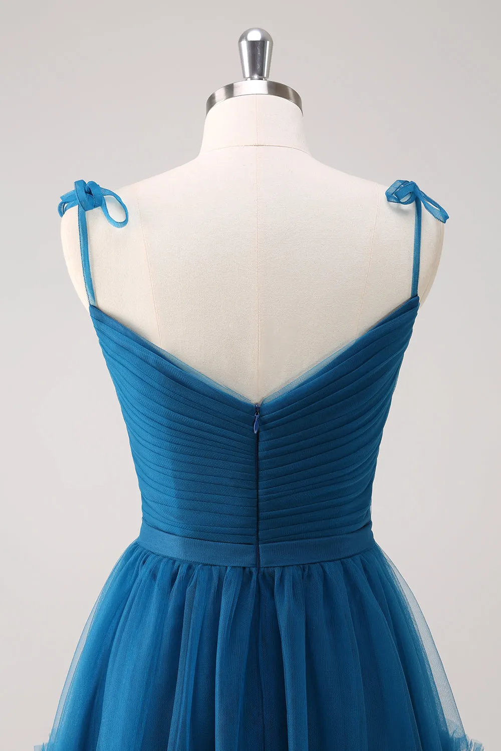Dark Blue A Line Spaghetti Straps Tulle Ruched Long Bridesmaid Dress sold by Wedtrend product image thumbnail 5