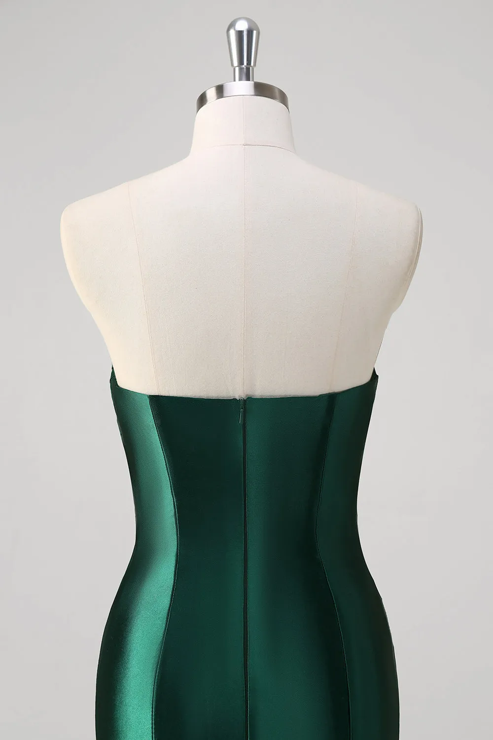 Dark Green Mermaid Strapless Pleated Sequin Satin Long Prom Dress with Slit sold by Wedtrend product image thumbnail 5