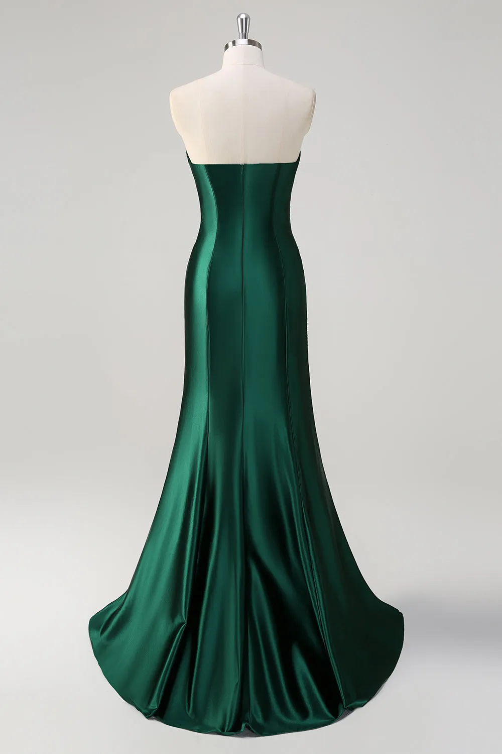 Dark Green Mermaid Strapless Pleated Sequin Satin Long Prom Dress with Slit sold by Wedtrend product image thumbnail 2