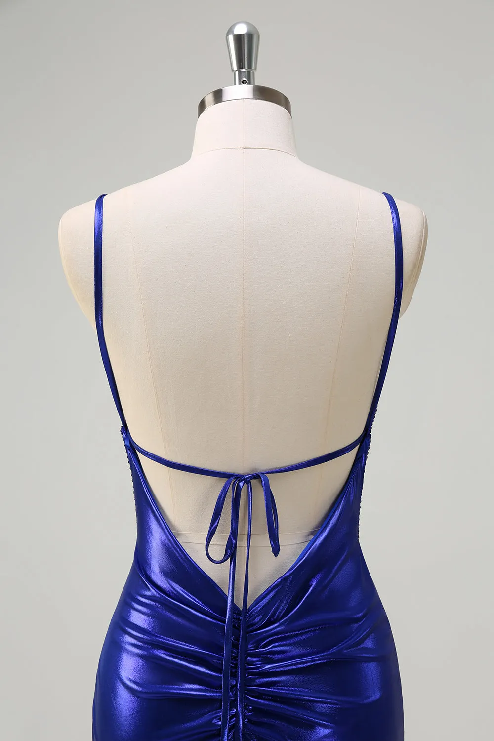 Sparkly Royal Blue Mermaid V-Neck Beaded Long Prom Dress With Open Back sold by Wedtrend product image thumbnail 5