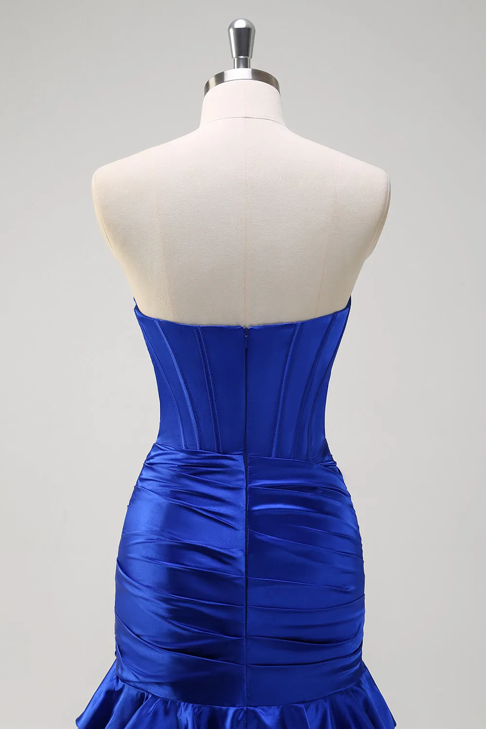 Royal Blue Strapless Corset Tiered Long Prom Dress with Slit sold by Wedtrend product image thumbnail 5