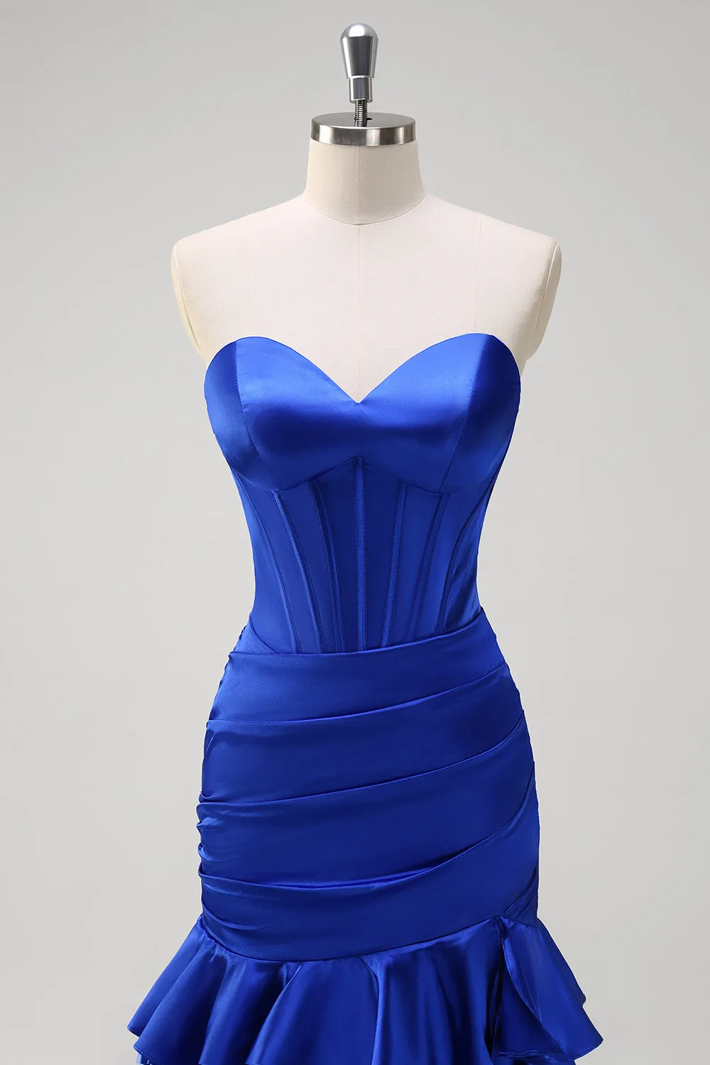 Royal Blue Strapless Corset Tiered Long Prom Dress with Slit sold by Wedtrend product image thumbnail 4