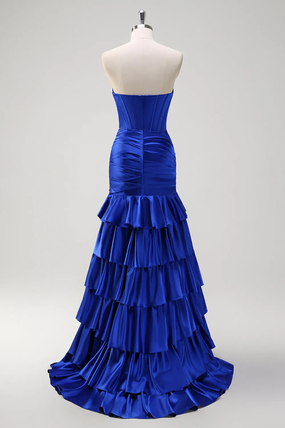 Royal Blue Strapless Corset Tiered Long Prom Dress with Slit sold by Wedtrend product image thumbnail 2