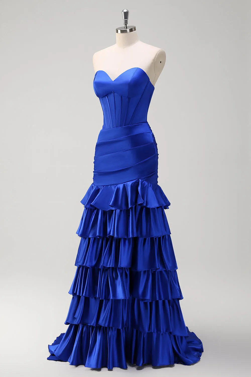 Royal Blue Strapless Corset Tiered Long Prom Dress with Slit sold by Wedtrend product image thumbnail 3