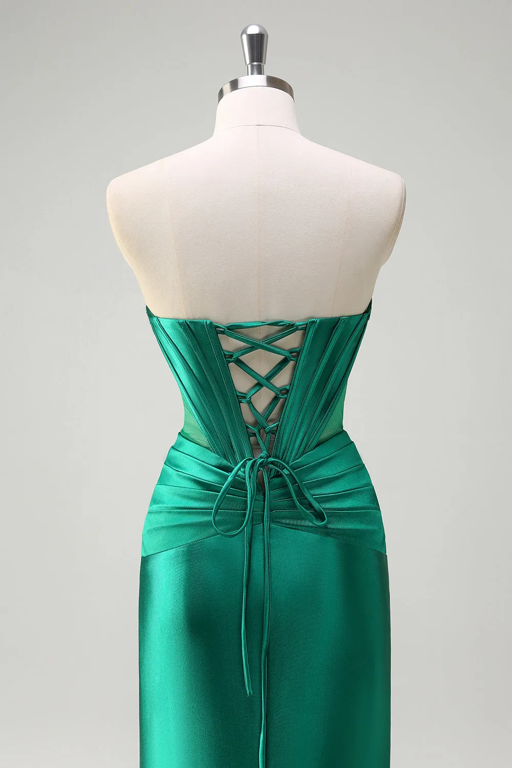 Dark Green Mermaid Strapless Corset Cut Out Beaded Prom Long Dress with Slit sold by Wedtrend product image thumbnail 5