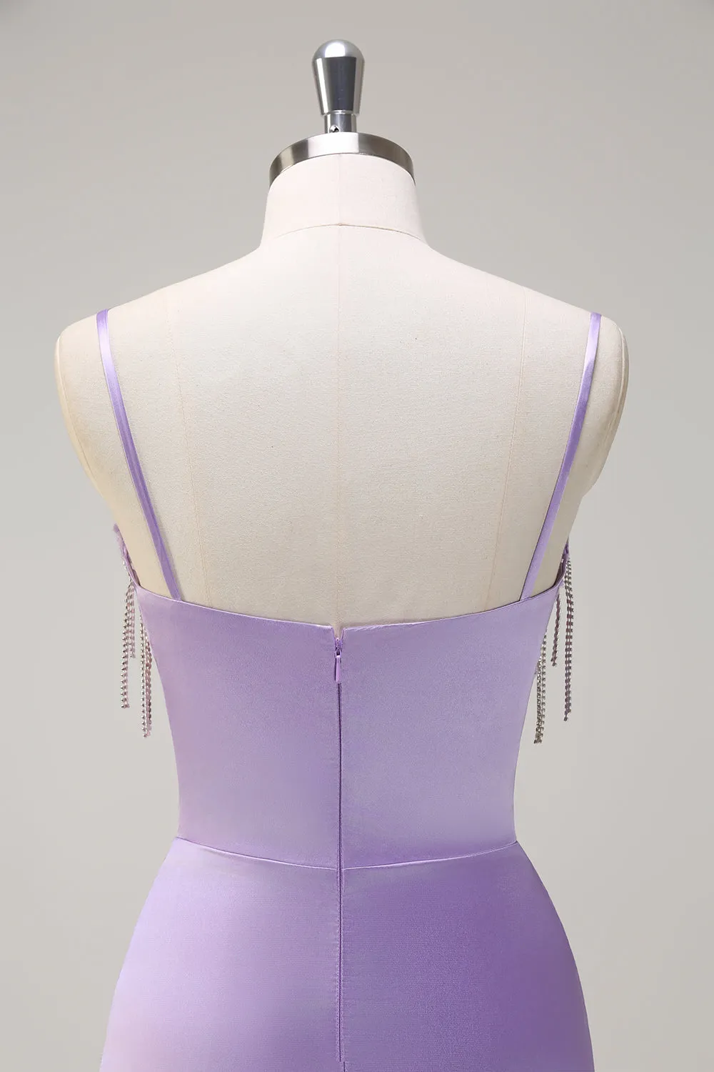 Lilac Mermaid Spaghetti Straps Ruched Corset Beaded Long Prom Dress With Slit sold by Wedtrend product image thumbnail 5