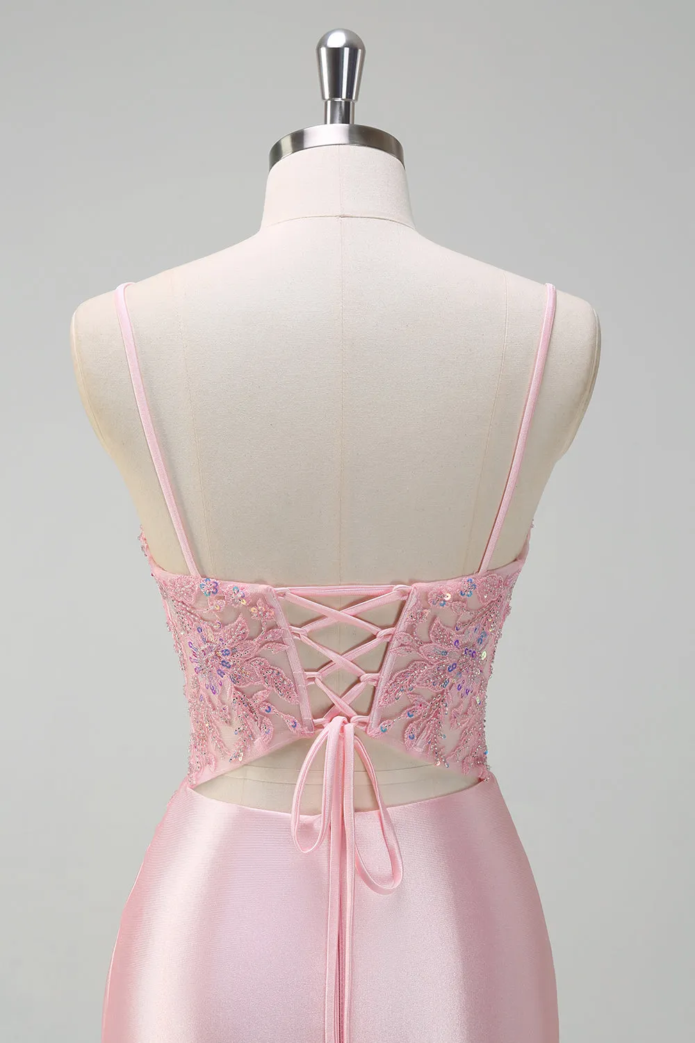 Sparkly Light Pink Mermaid Sequins Ruched Corset Prom Dress with Slit sold by Wedtrend product image thumbnail 5