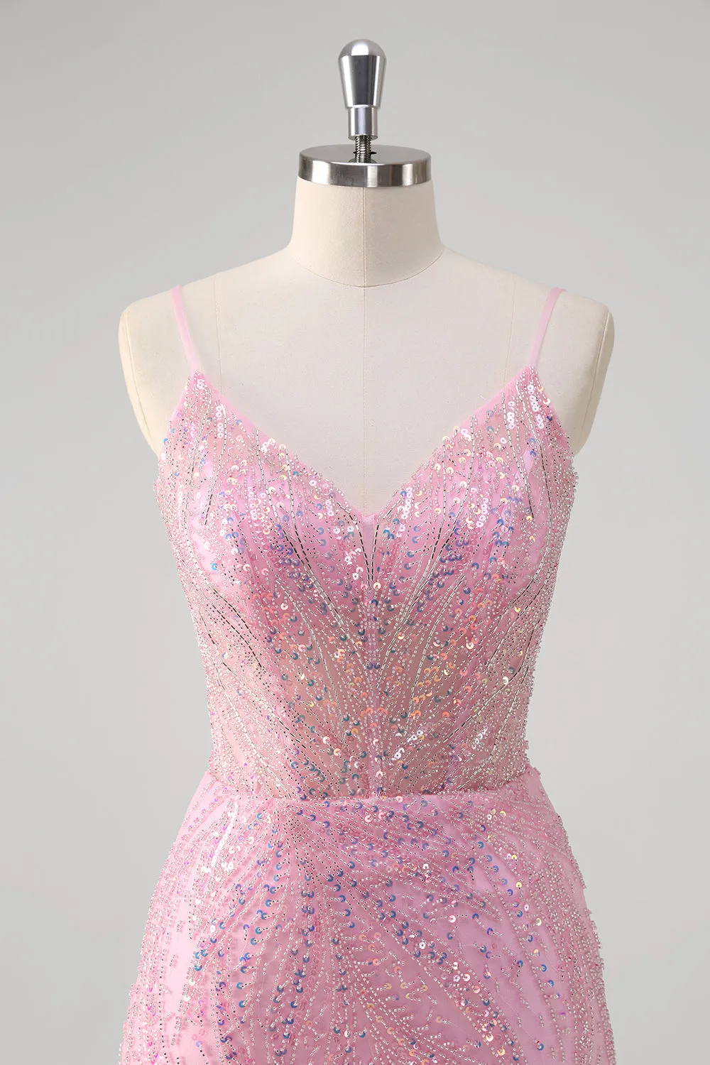 Glitter Pink Mermaid Spaghetti Straps Corset Long Prom Dress with Sequins sold by Wedtrend product image thumbnail 4