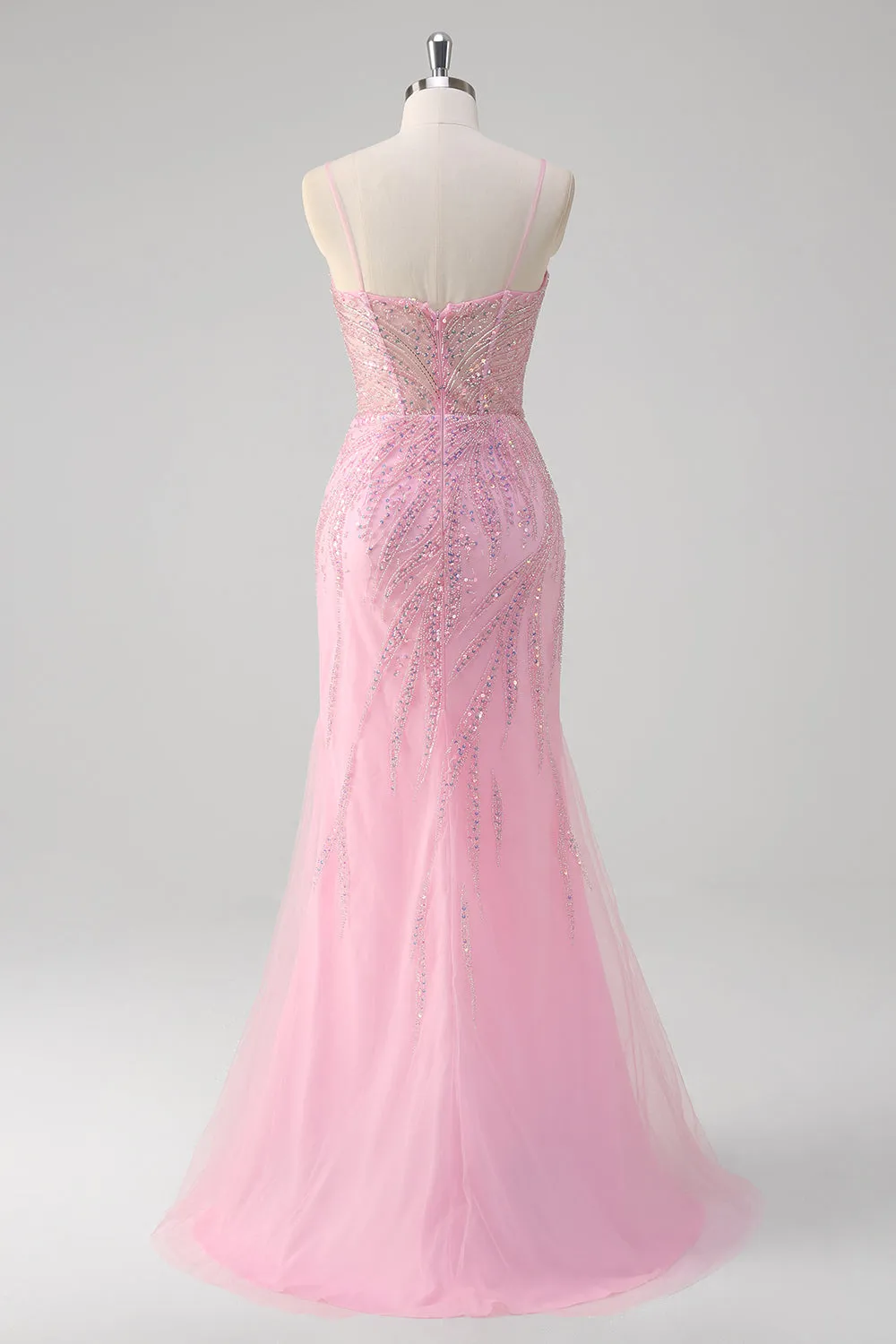 Glitter Pink Mermaid Spaghetti Straps Corset Long Prom Dress with Sequins sold by Wedtrend product image thumbnail 2