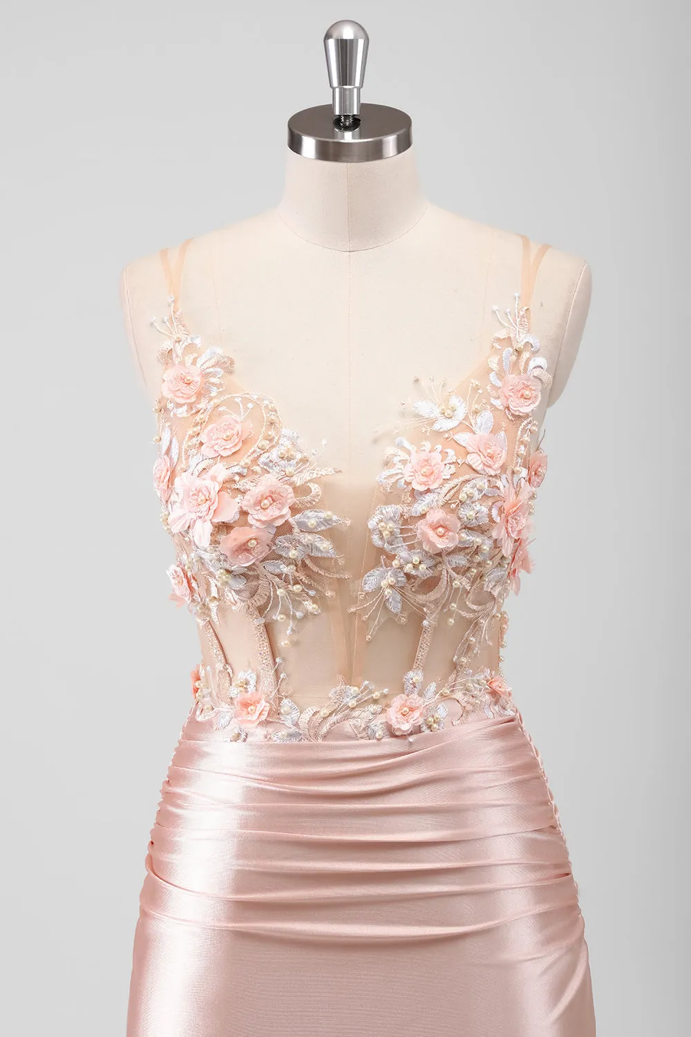 Peach Floral Mermaid 3D Flowers Corset Long Beaded Prom Dress with Slit sold by Wedtrend product image thumbnail 4