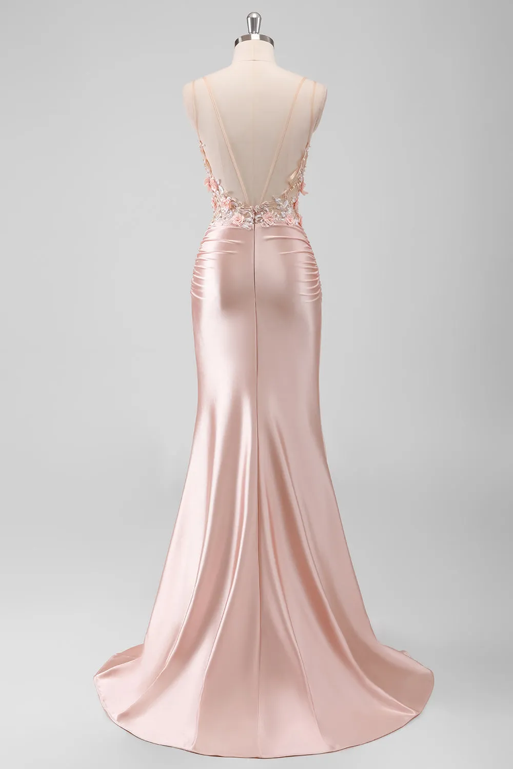 Peach Floral Mermaid 3D Flowers Corset Long Beaded Prom Dress with Slit sold by Wedtrend product image thumbnail 2
