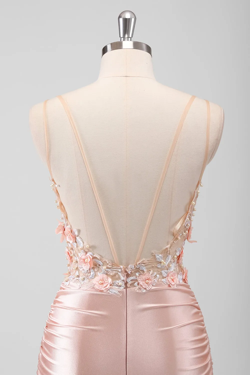 Peach Floral Mermaid 3D Flowers Corset Long Beaded Prom Dress with Slit sold by Wedtrend product image thumbnail 5