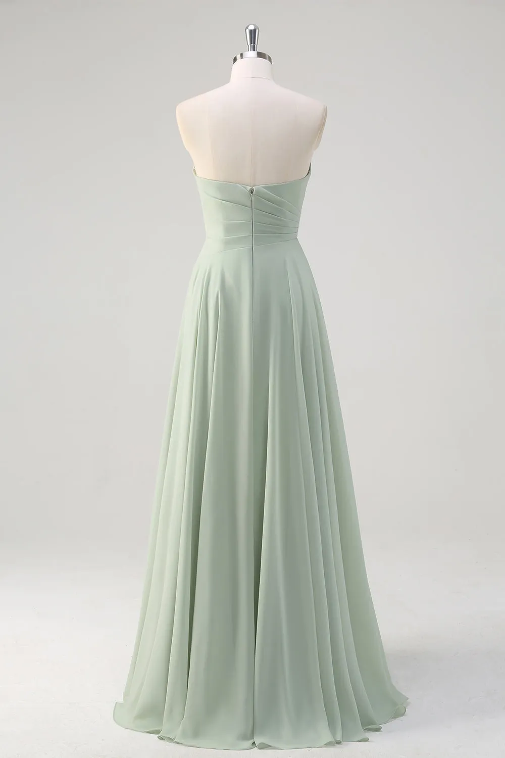 Matcha A Line Strapless Ruched Chiffon Backless Long Bridesmaid Dress sold by Wedtrend product image thumbnail 2