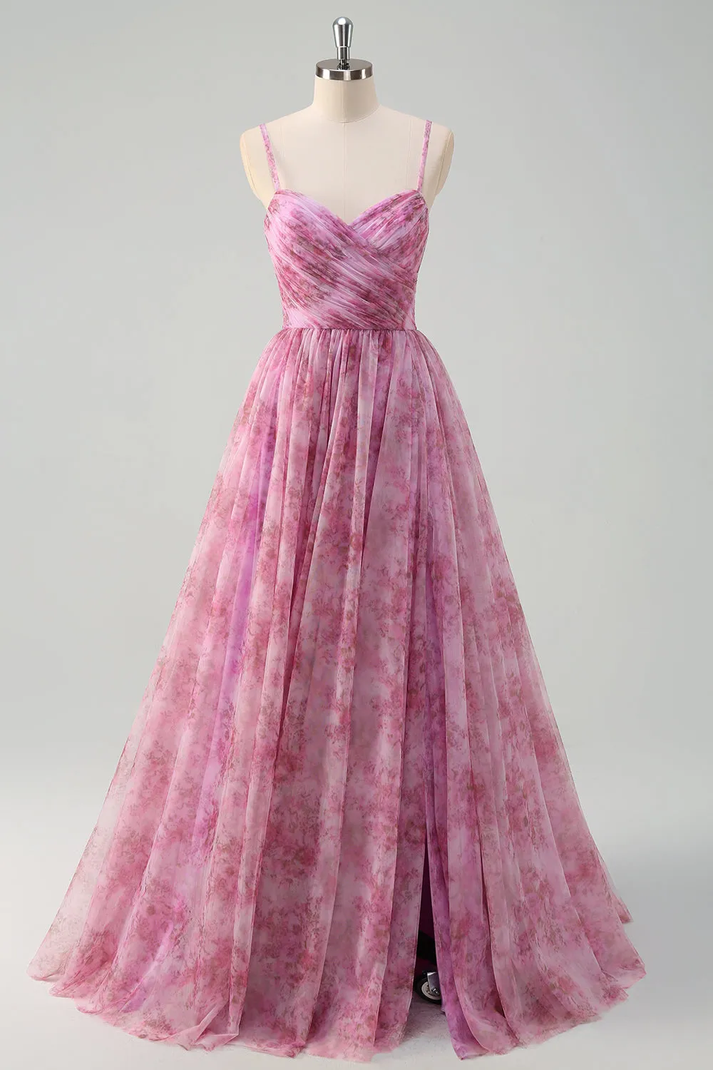 Pinkish Purple A-Line Spaghetti Straps Lace Up Back Long Prom Dress with Slit sold by Wedtrend