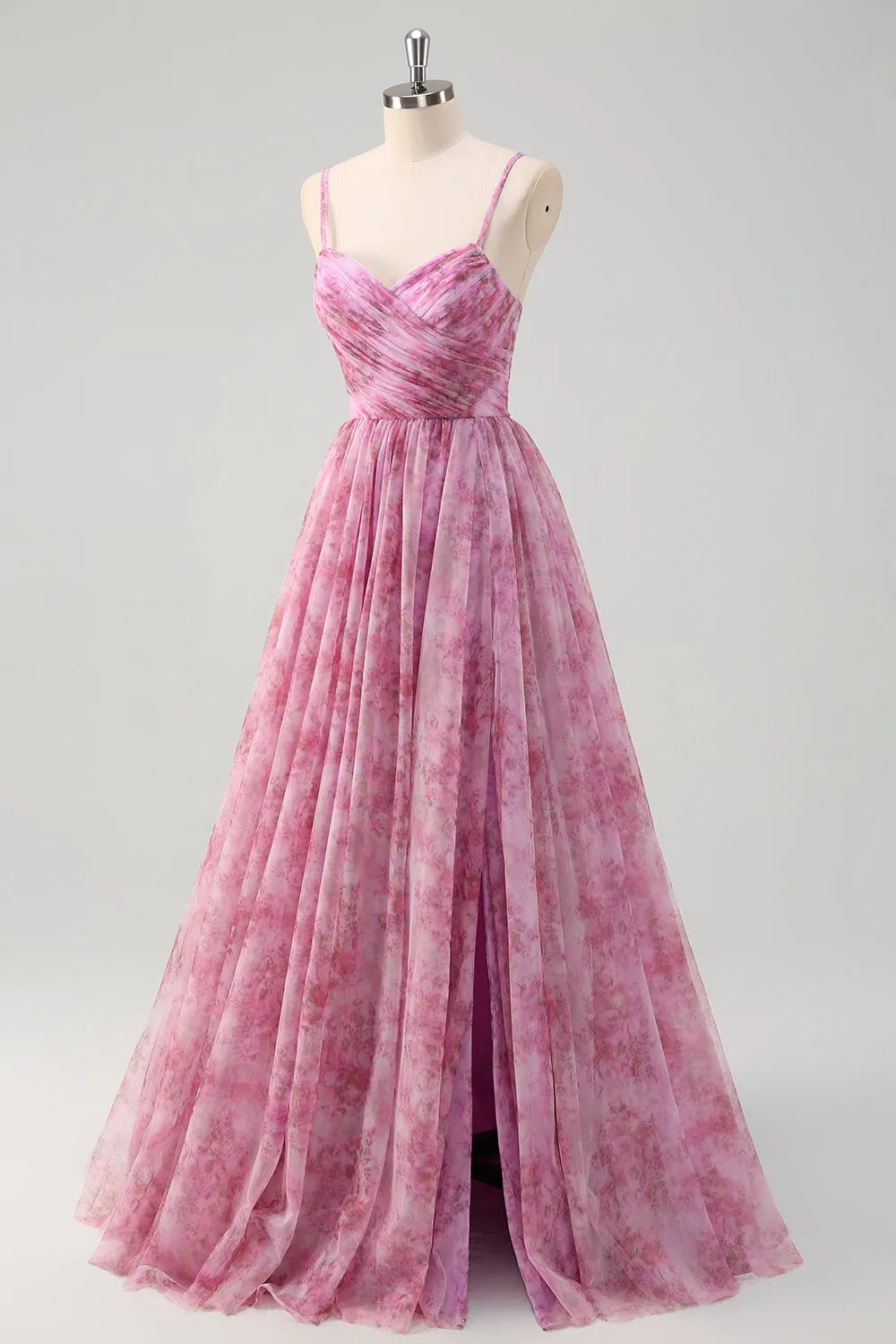 Pinkish Purple A-Line Spaghetti Straps Lace Up Back Long Prom Dress with Slit sold by Wedtrend product image thumbnail 3