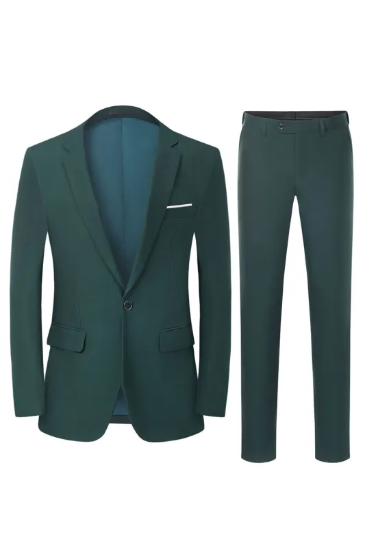 Men's Dark Green 2-Piece Notched Lapel Slim Fit Wedding Suits sold by Wedtrend