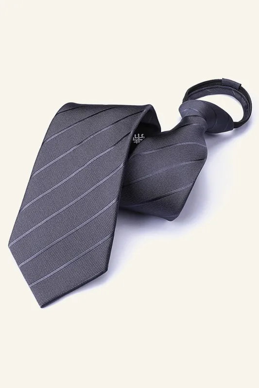 Men's Dark Grey Striped Tie For Party made by Wedtrend