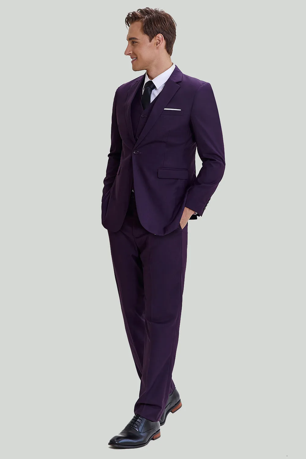 Men's Purple Notched Lapel 3 Piece One Button Suits sold by Wedtrend product image thumbnail 4
