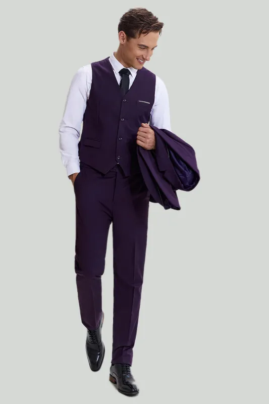 Men's Purple Notched Lapel 3 Piece One Button Suits made by Wedtrend