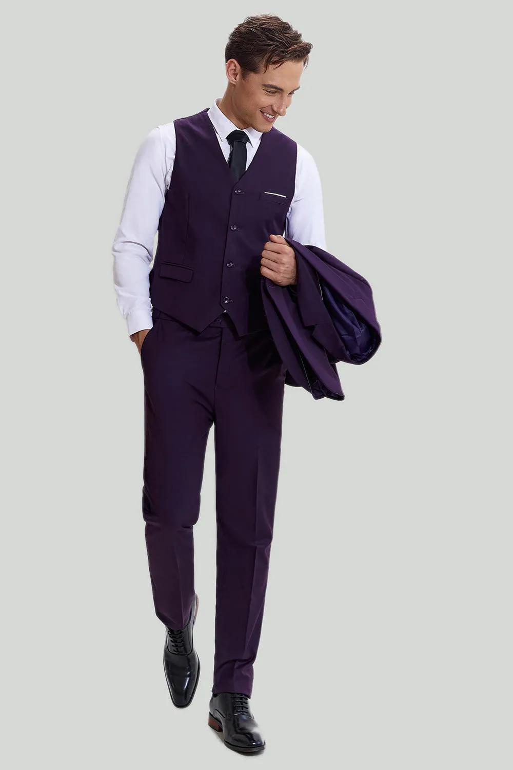 Men's Purple Notched Lapel 3 Piece One Button Suits sold by Wedtrend