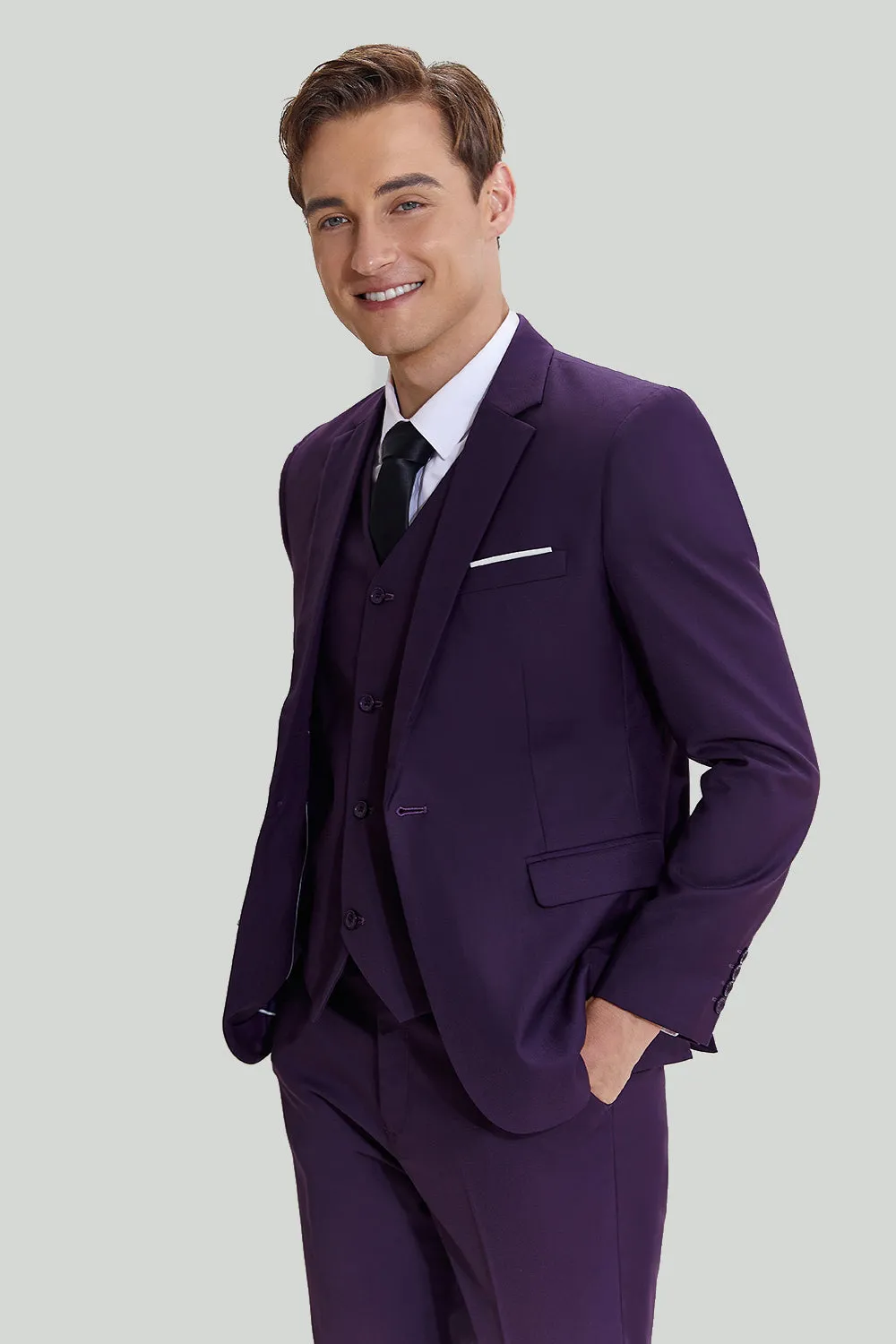 Men's Purple Notched Lapel 3 Piece One Button Suits sold by Wedtrend product image thumbnail 5