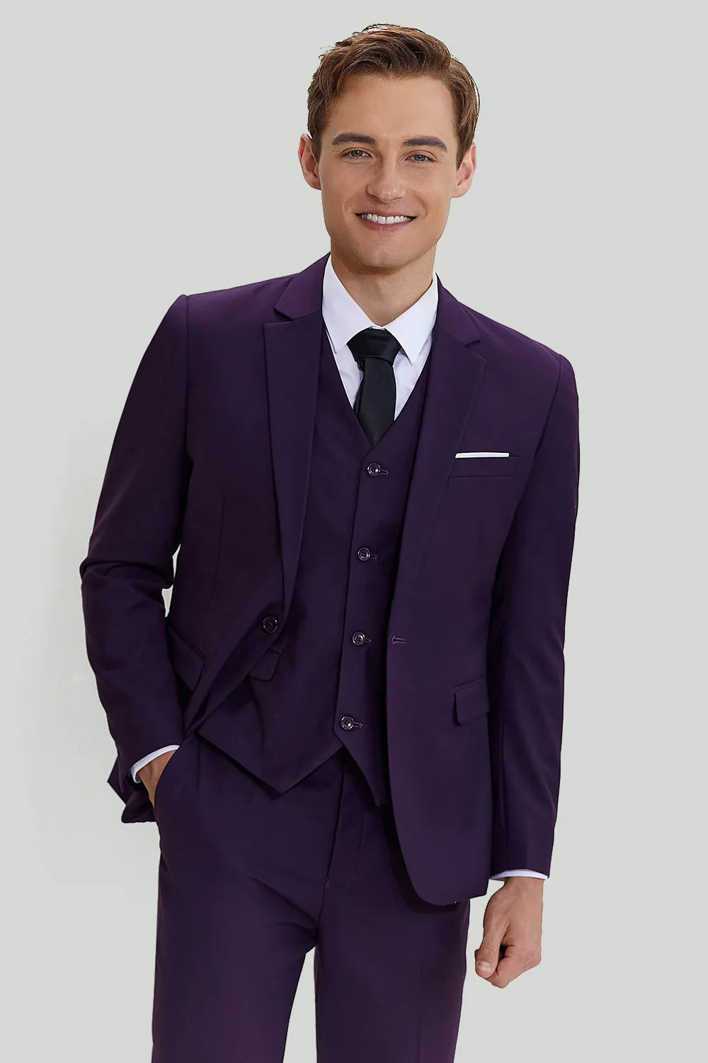 Men's Purple Notched Lapel 3 Piece One Button Suits sold by Wedtrend product image thumbnail 3