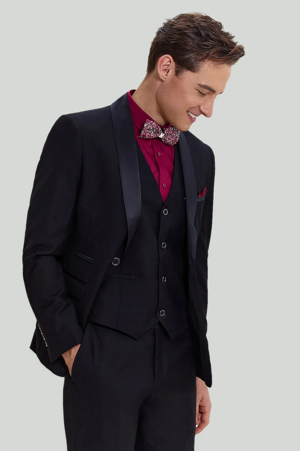Men's Black 3 Piece Slim Fit Shawl Lapel Wedding Suit sold by Wedtrend product image thumbnail 4