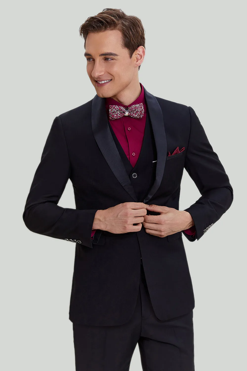 Men's Black 3 Piece Slim Fit Shawl Lapel Wedding Suit sold by Wedtrend
