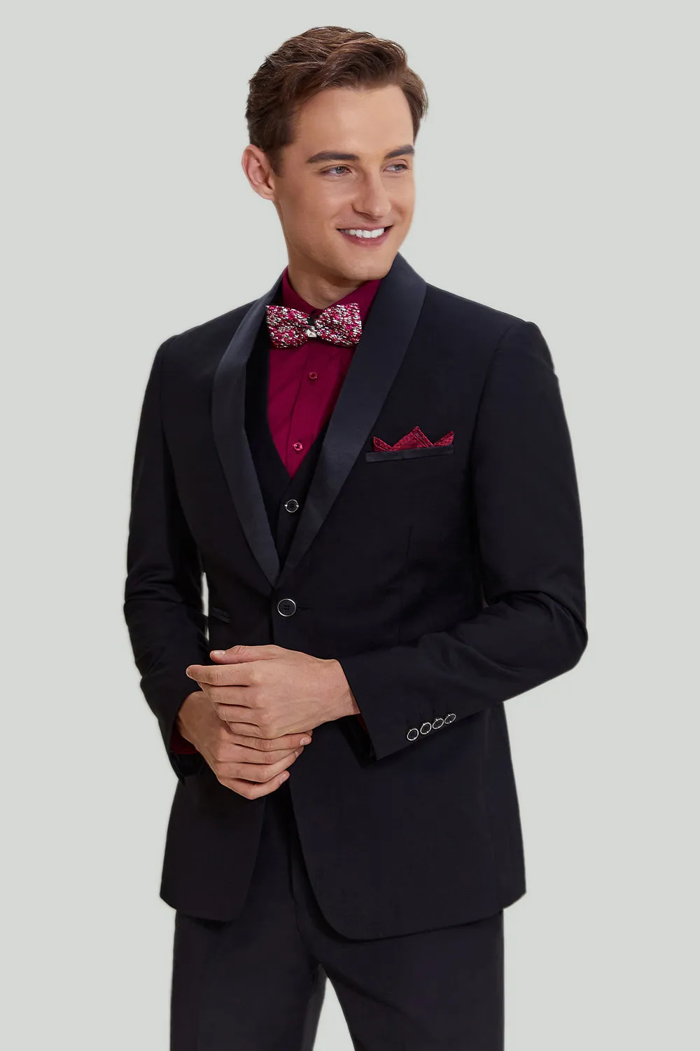 Men's Black 3 Piece Slim Fit Shawl Lapel Wedding Suit sold by Wedtrend product image thumbnail 3