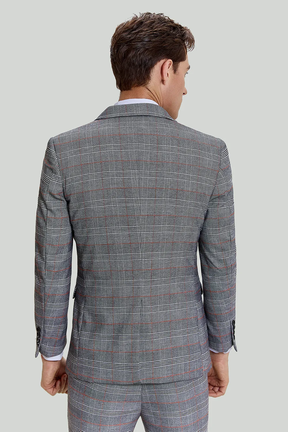 Men's Grey Plaid Wide Peak Lapel 3 Piece Single Breasted Wedding Guest Suits sold by Wedtrend product image thumbnail 2