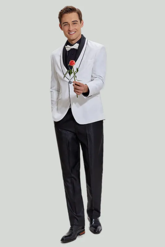 Men's White 3 Piece Shawl Lapel One Button Prom Suits made by Wedtrend
